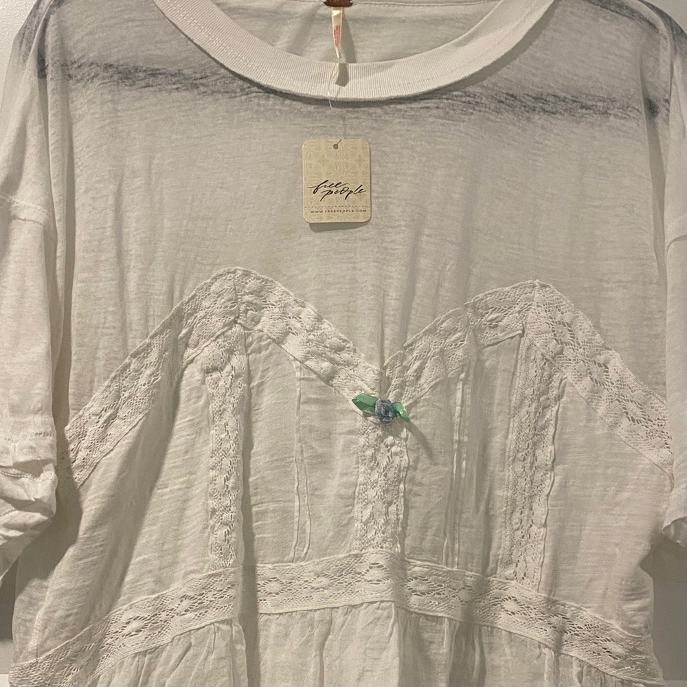 Free People White Lace Accent Blouse